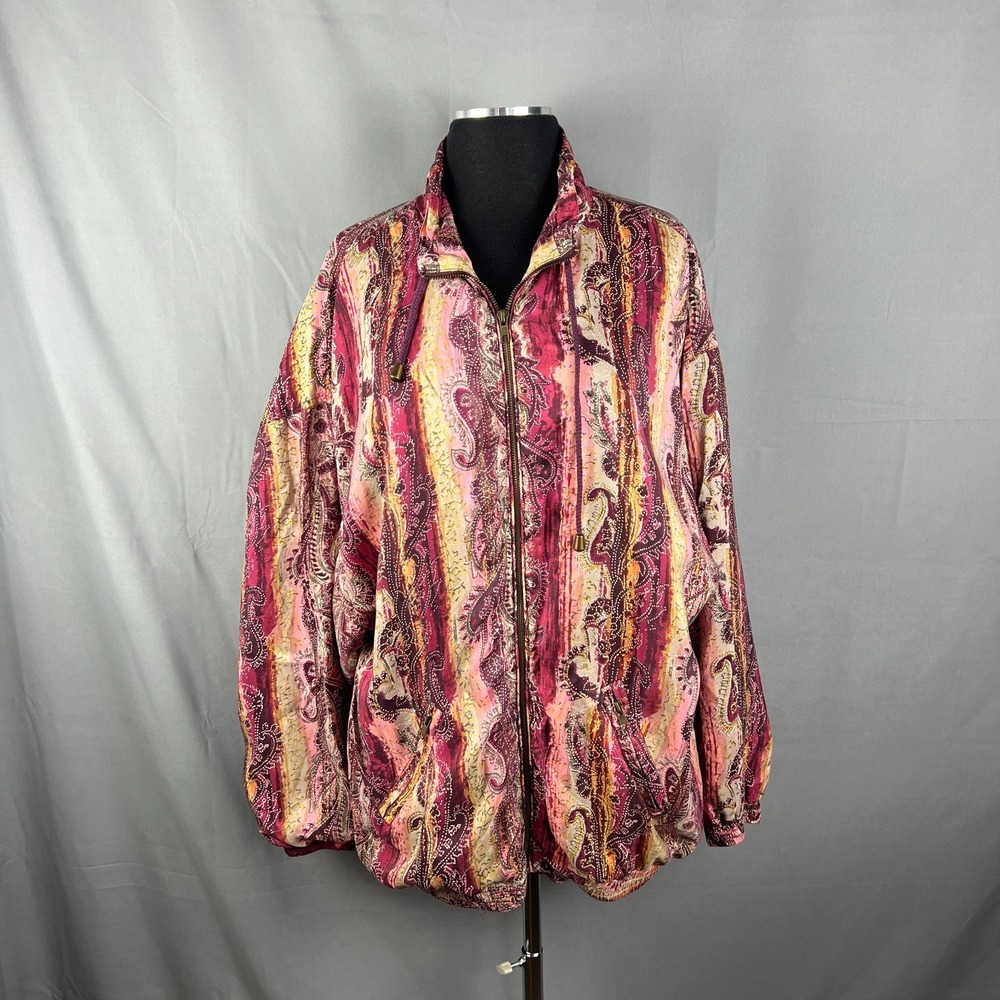 New Concepts Jacket Womens XL Multicolor Paisley Full Zip Drawstring Mock Neck